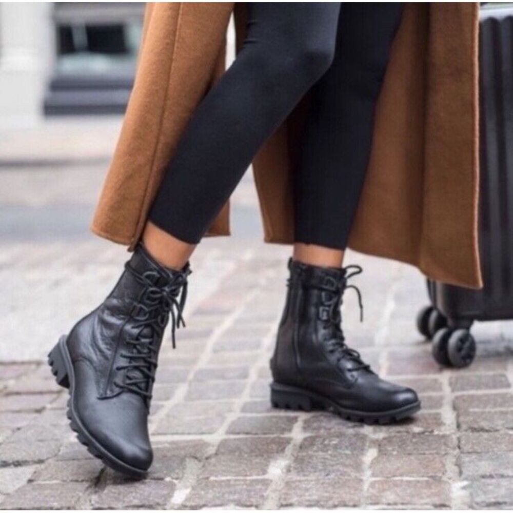 Sam Edelman Garret Combat Boots‎ Womens 10 Black Leather Lug